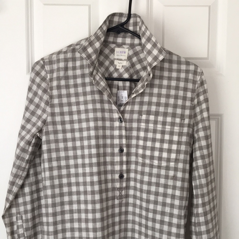 J.Crew Gingham Grey Linen Shirt, XXS NWT